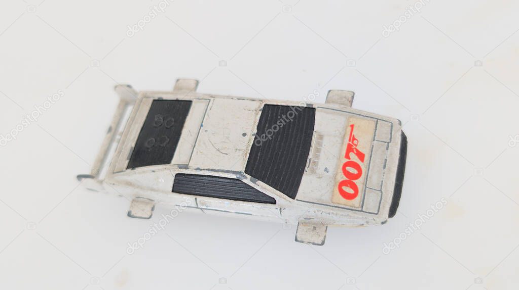 Bordeaux , France - 06 20 2025 : 007 james bond gun logo sign cinema movie on corgi lotus diecast and toy 1:64 scale
