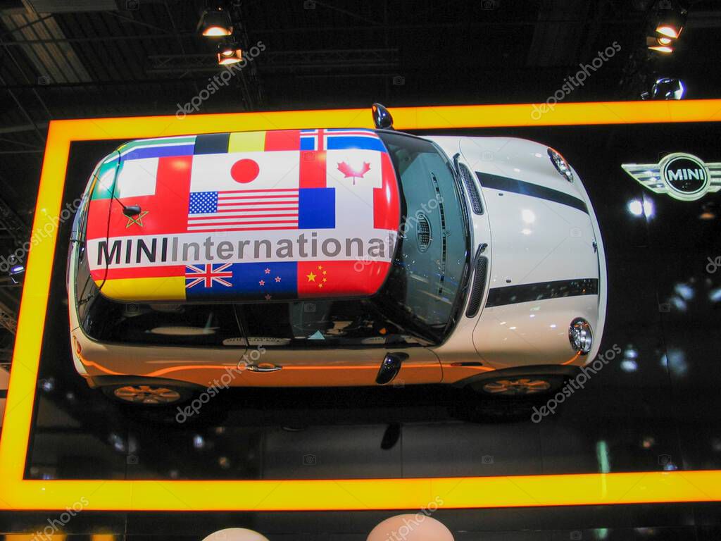 Bordeaux , France -  10 01 2025 : mini international cooper s car roof with country flag new modern english vehicle in dealership
