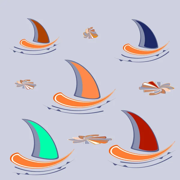 波の上で色のヨットとシームレスに夏のパターン — ストックベクタ