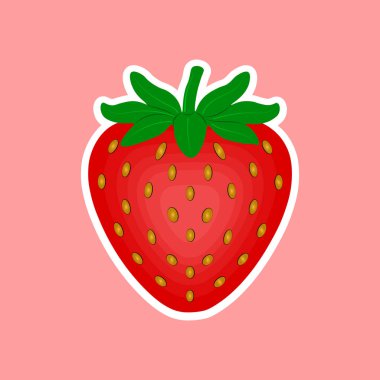 Şirin, kalp şeklinde, pembe arka planda parlak bir kapağı olan çilekli bir etiket..