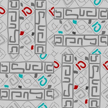 Bu resim, ağırlıklı olarak gri tonda olmak üzere karmaşık bir soyut geometrik desen sergiliyor, kırmızı ve sarı stratejik delikler enerji katıyor. Tasarım, karmaşıklık ve modernlik hissi yaratan birbirine bağlı çizgiler ve şekillerden oluşur. T