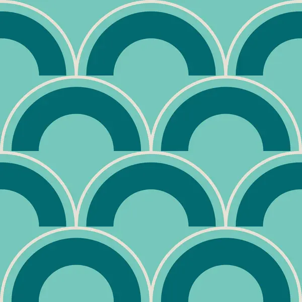 Yumuşak nane yeşili arka planda narin beyaz çizgileri olan deniz tarağı desenli derin deniz mavisi kemerlerini içeren taze ve durgun bir desen. Bu rahatlatıcı geometrik tasarım okyanus dalgalarını anımsatan zarif bir yineleyici doku oluşturur.