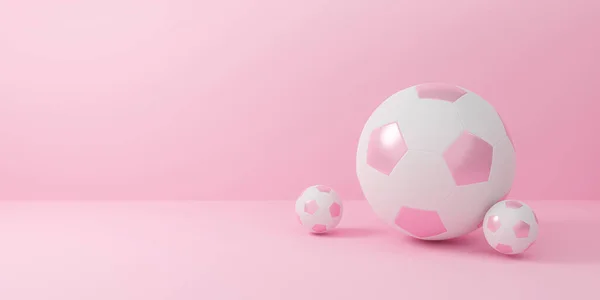 古典的な女性チームとパステルの背景抽象上のゲームスポーツサッカーボールアイコンのかわいいピンクの3Dレンダリングイラスト バナーウェブ — ストック写真