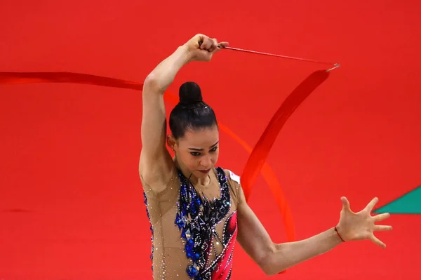 stock image Sofia, Bulgaria - 15 September, 2022: Adi Asya Katz of Israel in action during the 39th FIG Rhythmic Gymnastics World Championships.