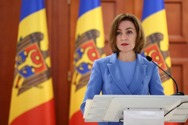 Кишинів Молдова Жовтня 2022 Президент Молдови Мая Санду Звертається Засобів Ліцензійні Стокові Зображення