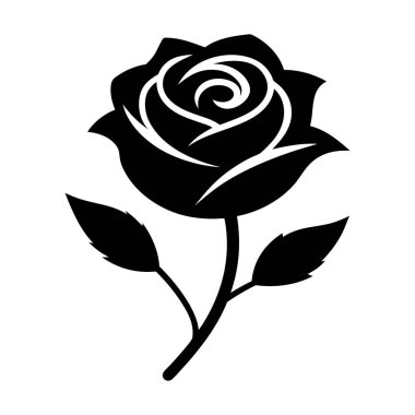 Siyahlı bir gülün klasik vektör silueti. Bu zamansız tasarım basit ve zarif bir şekilde bir gülün ikonik şeklini içerir. Grafik tasarımı, logo oluşturma ve bir