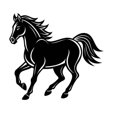Koşan bir atın vektör silueti. Binicilik kulüpleri, spor, logolar ve marka tasarımı için mükemmel..