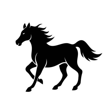 Koşan bir atın vektör silueti. Binicilik kulüpleri, spor, logolar ve marka tasarımı için mükemmel..