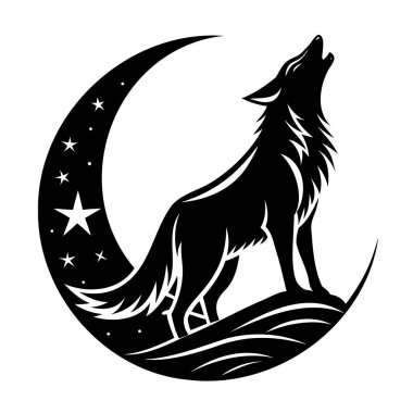 moon with stars and wolf