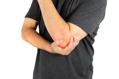 Yaşlı erkekler, kadınlar veya gençler kol ağrısı, diz, ayak bileği, eklem ağrısı, eklem iltihabı ve tendon sorunları yaşar. Beyaz arka planda izole edilmiş egzersiz kaynaklı kas ağrısı