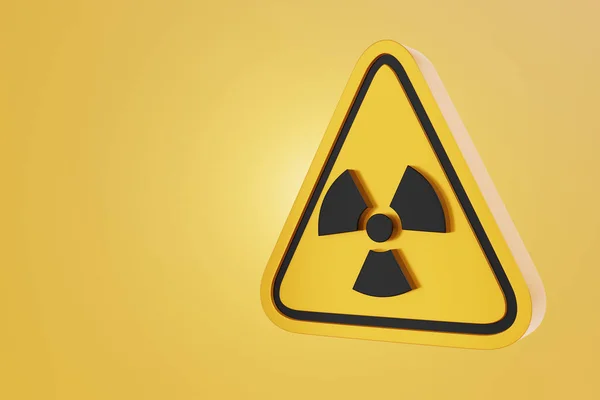 3d illustration of yellow warning sign icon Radioactive, nuclear, contaminant, radiation, biological chemical, chemical, pollution, reactor, isolated on yellow background.