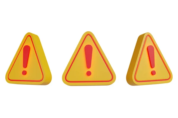 黄色の三角形の記号の3Dイラスト背景クリッピングパス上に隔離された赤い感嘆符記号 — ストック写真