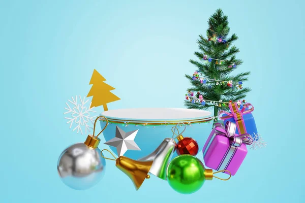 Ilustración Fondo Azul Escena Maqueta Navidad Elegante Feliz Año Nuevo —  Fotos de Stock