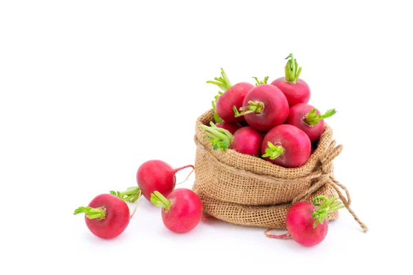 Κόκκινο Μωβ Ραπανάκι Σάκους Λινάτσα Οργανική Σαλάτα Λαχανικών Μείγμα Υγιεινών — Φωτογραφία Αρχείου