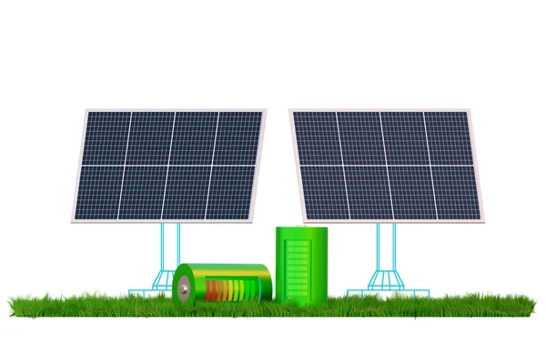 Blue solar panels or pv for electricity generation modern alternative energy solar power generation Energy in the ecosystem 3d illustration - clipping path