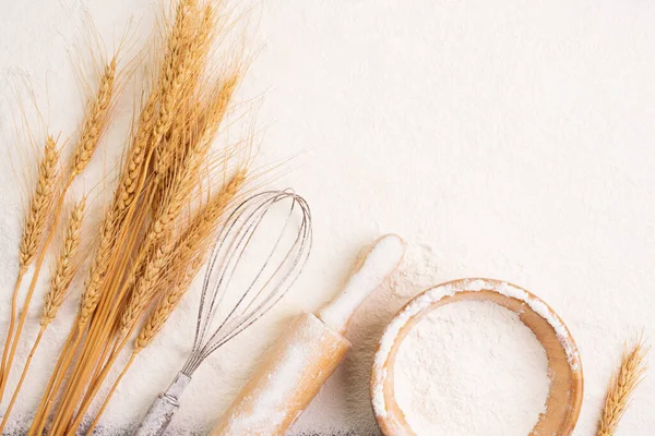 Mąka Misce Ziarna Pszenicy Uszami Pszenicy Jęczmień Gotowanie Chleb Ciasteczka — Zdjęcie stockowe