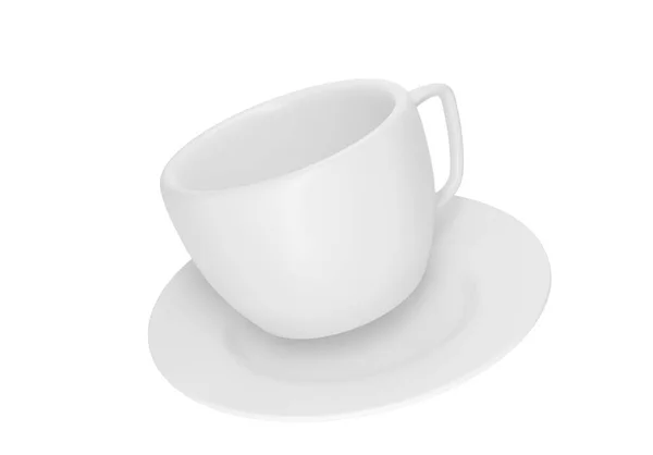 コーヒーカップまたはセラミックティーカップホワイトプレートカプチーノエスプレッソティーカフェイン入り飲料イラスト3Dレンダリング — ストック写真