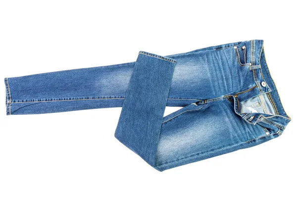 Blue Jeans Denim Pants Composition Modern Women Men Fashion Pants — Stock Photo, Image
