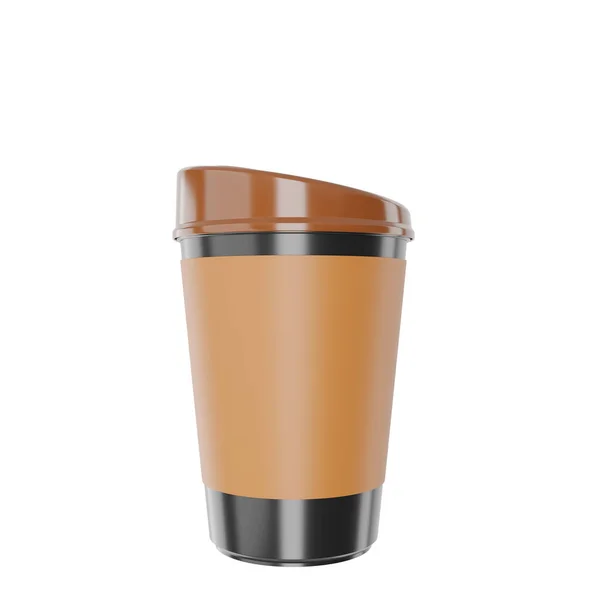 黒紙コーヒーカップまたはプラスチックカップ1茶色の蓋付きラベル現実的なモックアップコーヒーまたはティーマグカップ使い捨て飲料製品3Dレンダリングイラスト クリッピングパス — ストック写真