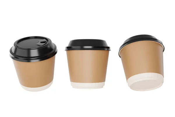 Weißes Papier Kaffeetasse Oder Kunststofftasse Drei Mit Einem Leeren Braunen — Stockfoto