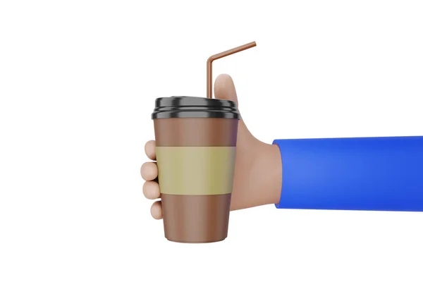 Cartoon Hand Holding Coffee Cup Espresso Cappuccino Breakfast Drink Isolated — Stock Photo, Image