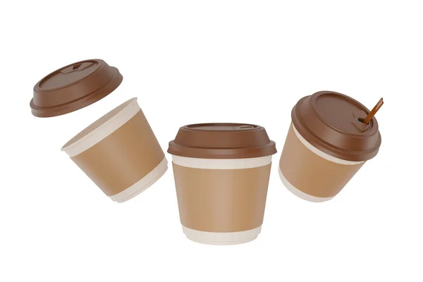Fehér Papír Csésze Vagy Műanyag Csésze Három Egy Üres Barna — Stock Fotó