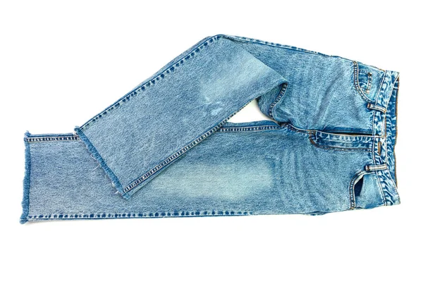 Pantalones Vaqueros Azules Composición Pantalones Modernos Moda Para Mujer Hombre — Foto de Stock