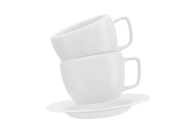Dwa Białe Kubki Ceramiczne Lub Filiżanki Kawy Ułożone Jeden Drugim — Zdjęcie stockowe