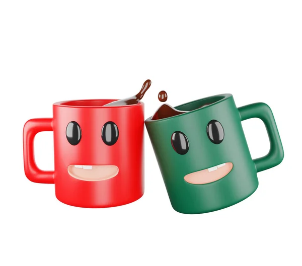 Keramiktasse Mit Kaffee Oder Heißem Schokoladenspritzer Kaffeebecher Mit Grünem Und — Stockfoto