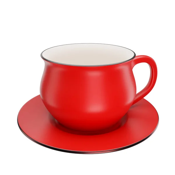 Červený Bílý Keramický Šálek Kávy Podšálkem Kávy Šálek Nebo Čaj — Stock fotografie