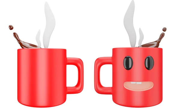Ceramic Cup Coffee Hot Chocolate Splashing Beautiful Smiling Red Coffee — Stock Photo, Image