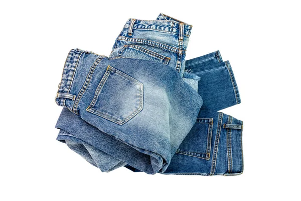 Blaue Jeans Gefüttert Einem Stapel Von Jeans Elementen Moderne Damen — Stockfoto