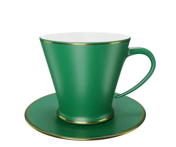 Kerámia Kávé Vagy Tea Csésze Zöld Csészealj Espresso Cappuccino Kávés — Stock Fotó