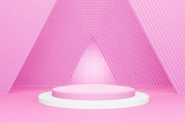 3D background product display stand with platform Background with podium Product display stands on a 3D platform. Pink stage performance on a pastel background studio display stand.
