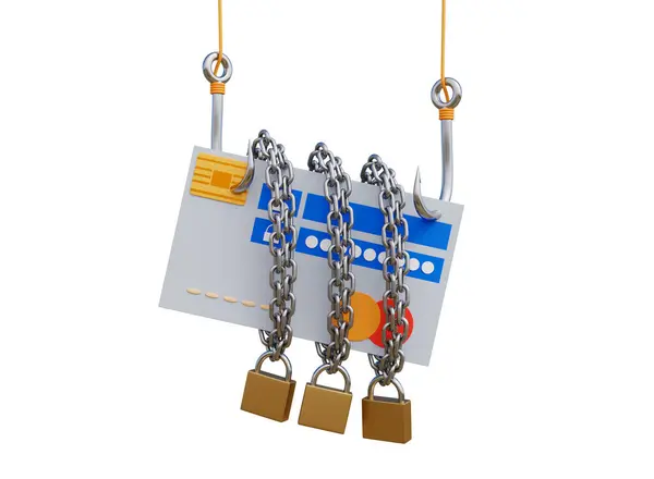 Cartão Crédito Conta Com Corrente Metal Prateado Fechadura Dourada Conceito — Fotografia de Stock