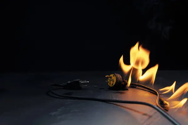 Ein Elektrischer Steckerbrand Wird Durch Einen Kurzschluss Des Elektrischen Stroms lizenzfreie Stockbilder