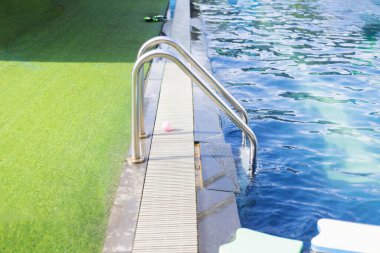 stainless steel railing for swimming pool beautiful blue pond with green artificial grass