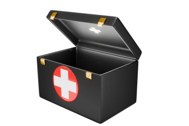 Acil tıbbi ekipman, hastane, ilaç yardımı, sıhhiye, eczane, arka planda 3D illüstrasyon için kutu ya da çanta - kırpma yolu