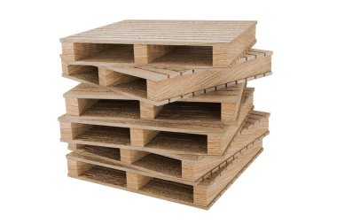 Yığılmış ahşap paletler Arkaplandan ayrılan üç boyutlu resimlerin oluşturulması - kırpma yolu.