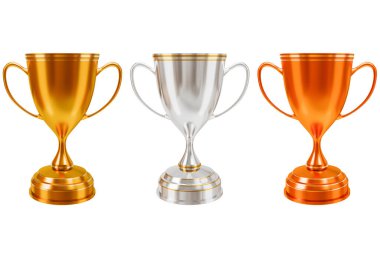 Başarı için altın kupa, futbol şampiyonluğu, spor müsabakası, yarışma, maç birincisi ödülü. Şampiyonun Başarıları Turnuva zaferi 3 boyutlu illüstrasyon oluşturma - kırpma yolu