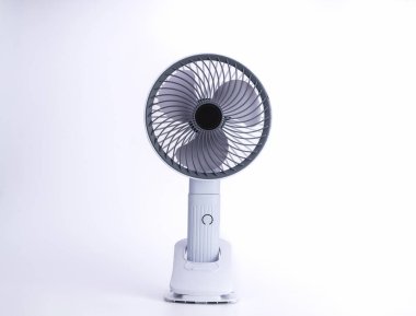 Electric fan powered by usb battery. Product design by modern technology. Isolated on white background.