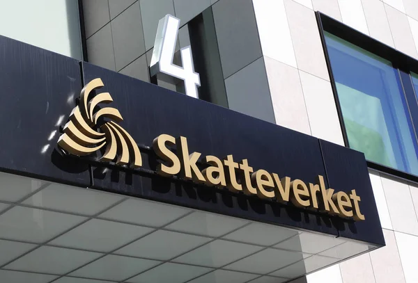 Sundbyberg Sweden August 2022 Close Sign Swedish Tax Agency Head Fotos de stock libres de derechos