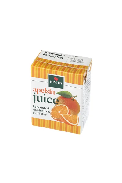 Stockholm Sweden April 2023 Kiviks Orange Juice Concentrate Package Swedish — Stock Photo, Image