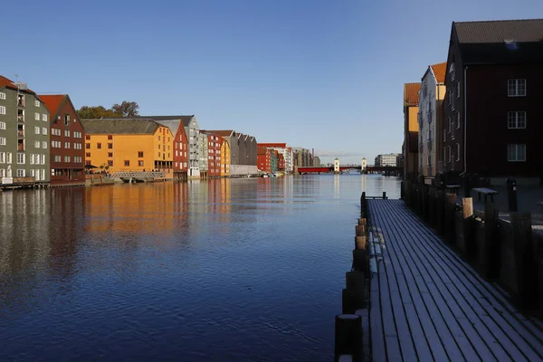 Vista Del Antiguo Puerto Trondheim Río Nidelva — Foto de Stock