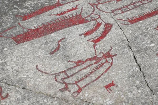 stock image Rock carvings from the Swedish Bronze age 1800 - 500 BC with motifs of boats at the Himmelstalund area in Norrkoping.