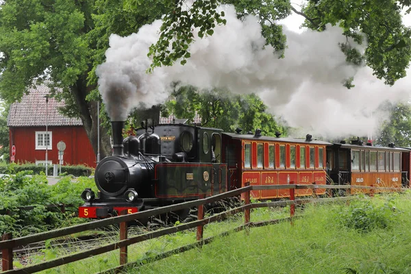 Mariefred Švédsko Července 2023 Úzký Parní Vlak Muzeu Železnice Ostra — Stock fotografie