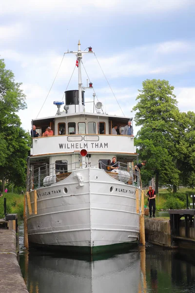 Мотала Швеция Июня 2023 Года Туристическая Лодка Gota Canal Wihelm Стоковое Изображение
