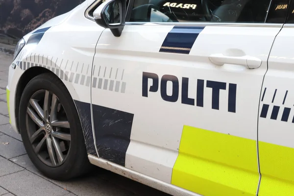 Копенгаген Дания Октября 2023 Года Крупный План Двери Полицейского Автомобиля Стоковое Фото