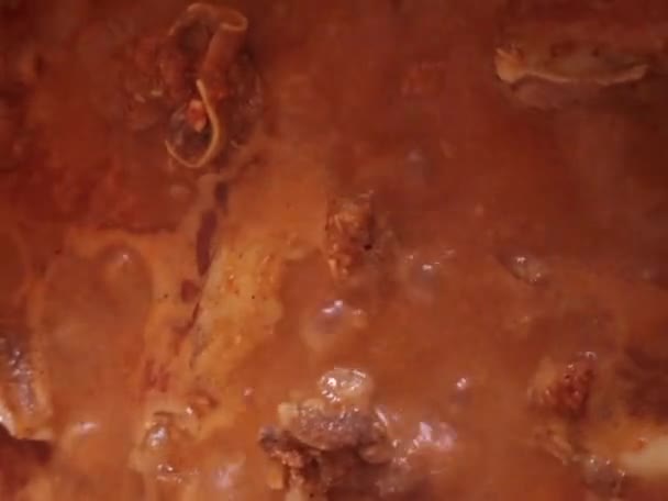 Indiaas Gemakkelijk Zelfgemaakt Recept Warm Schapenvlees Curry Koken Met Bubbels — Stockvideo