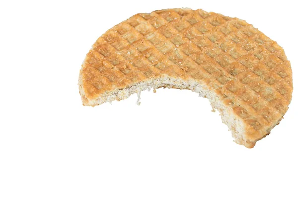 Closeup Stroopwafel Cookies Bite_White Background — Stock Photo, Image